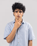 HALF SLEEVE SHIRT - VERTICAL BLUE/WHITE 201