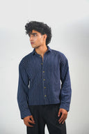 Button Down Shirt - Navy/White Stripes