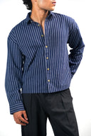 Button Down Shirt - Navy/White Stripes