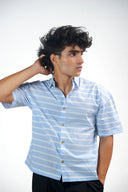 Half Sleeve Shirt - Light Blue/White