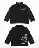 Long Sleeve Henley - Washed Black "Grateful"