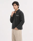 Long Sleeve Henley - Washed Black "Grateful"