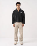 Long Sleeve Henley - Washed Black "The Sunday Affair"