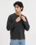 Long Sleeve Henley - Washed Charcoal "Future"