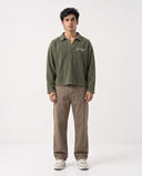 Long Sleeve Henley - Olive "Grateful"