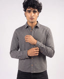Full Sleeve Shirt - Grey/White Horizontal Stripes 213